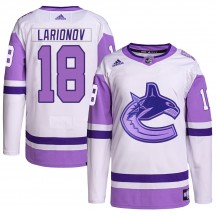 Youth Adidas Vancouver Canucks Igor Larionov White/Purple Hockey Fights Cancer Primegreen Jersey - Authentic
