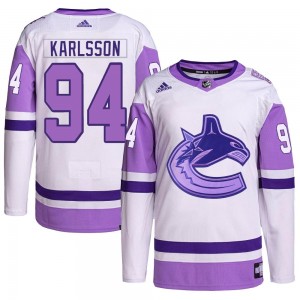 Youth Adidas Vancouver Canucks Linus Karlsson White/Purple Hockey Fights Cancer Primegreen Jersey - Authentic
